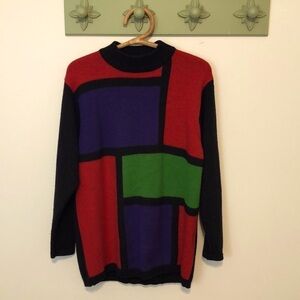 Vintage 90s Liz Claiborne Colorblock Lambswool Blend Sweater Size Medium